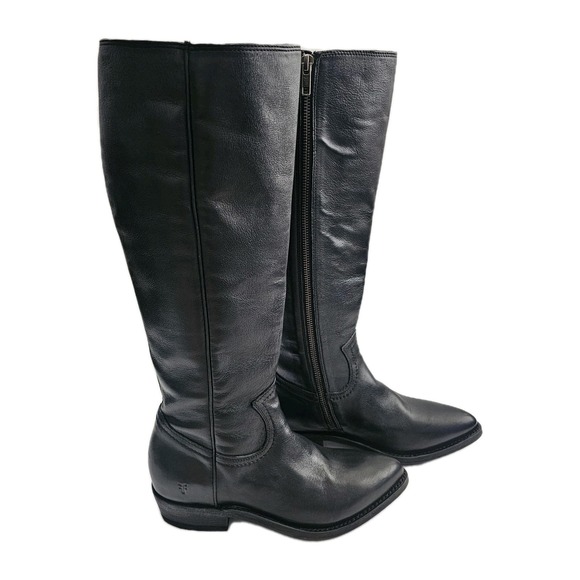 Frye Shoes - FRYE Carson Campus Zip Black Leather Boots Womens 8B 3470809-BLK Western Tall
